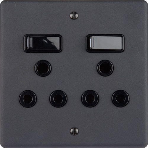 Lesco Matt Black Double RSA Wall Socket 4x4 9244MMB