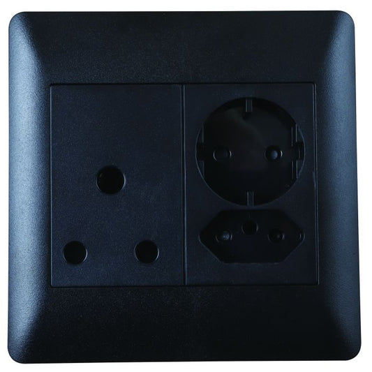 Lesco Apollo Black 1 New RSA, 1 RSA & 1 Schuko Wall Socket 4x4 AP44YXUN-SB
