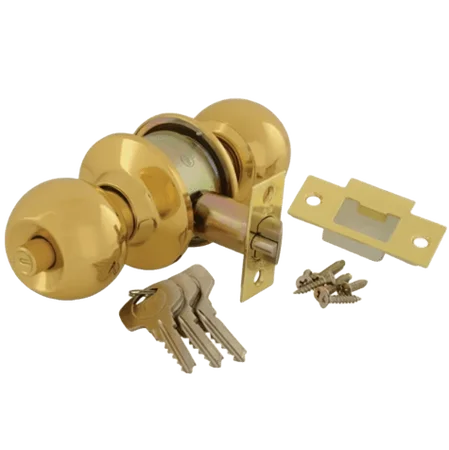 YALE Round Cylindrical Knobset - Polished Brass