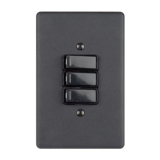 Lesco 3 Lever 1-Way Light Switch 4 x 2 - Matt Black