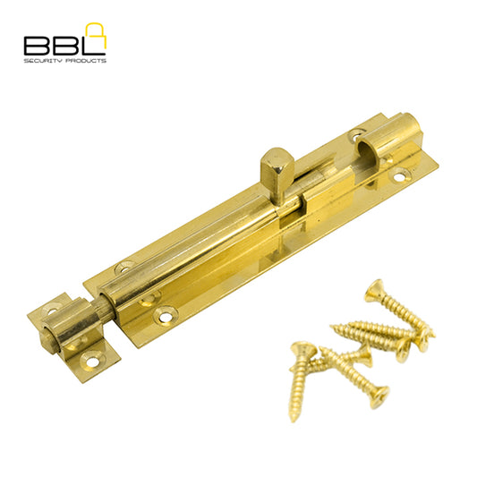 BBL Barrel Bolt Straight 100mm Brass Door Fitting BBF-BB100SB-1