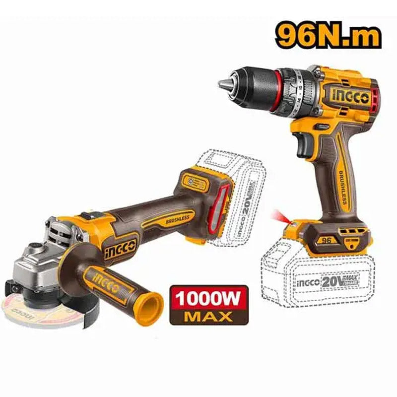 INGCO 20V PS+ C/L IMPACT DRILL / GRINDER 2PCS COMBO