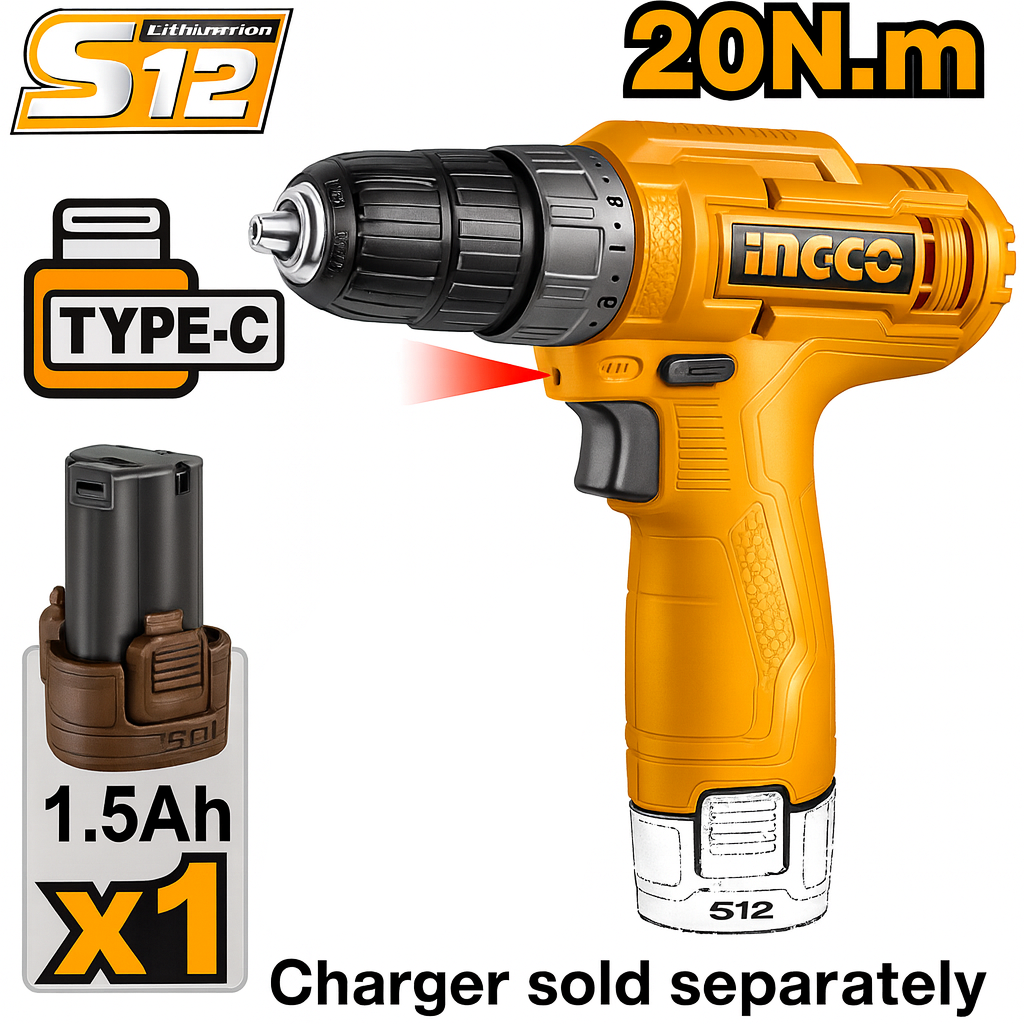 Ingco 12V Drill Cordless Set (1x Battery)
