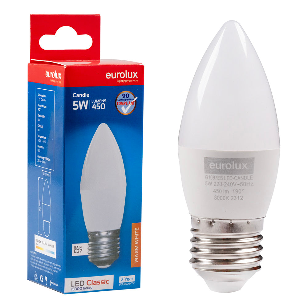 EUROLUX 5W Candle E27 LED - Single