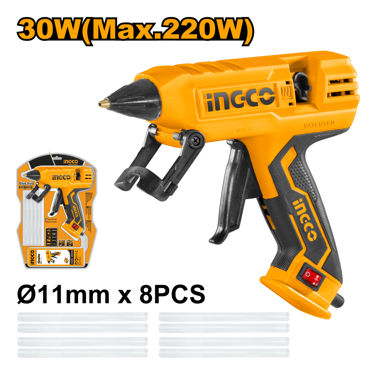 INGCO GLUE GUN 220W + 8PC G/STICK