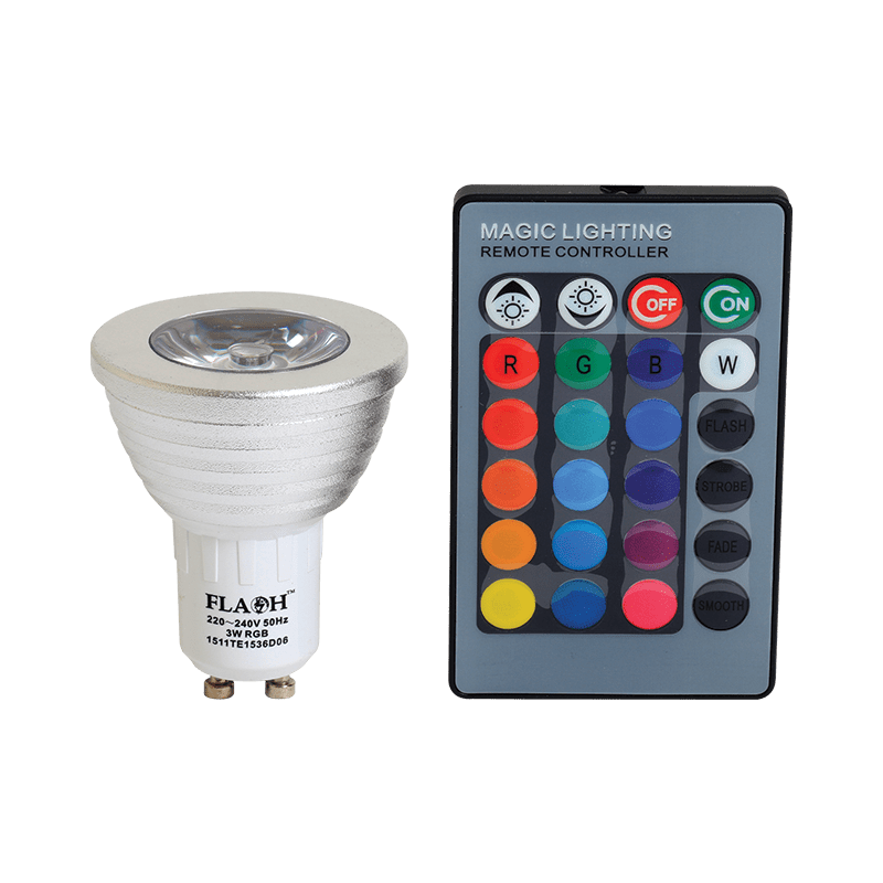Flash LED GU10 RGB 3W /REMOTE