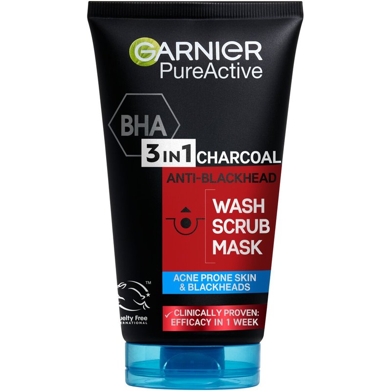 Garnier Pure Active 3 in 1 Charcoal Wash, Scrub and Mask 150ml