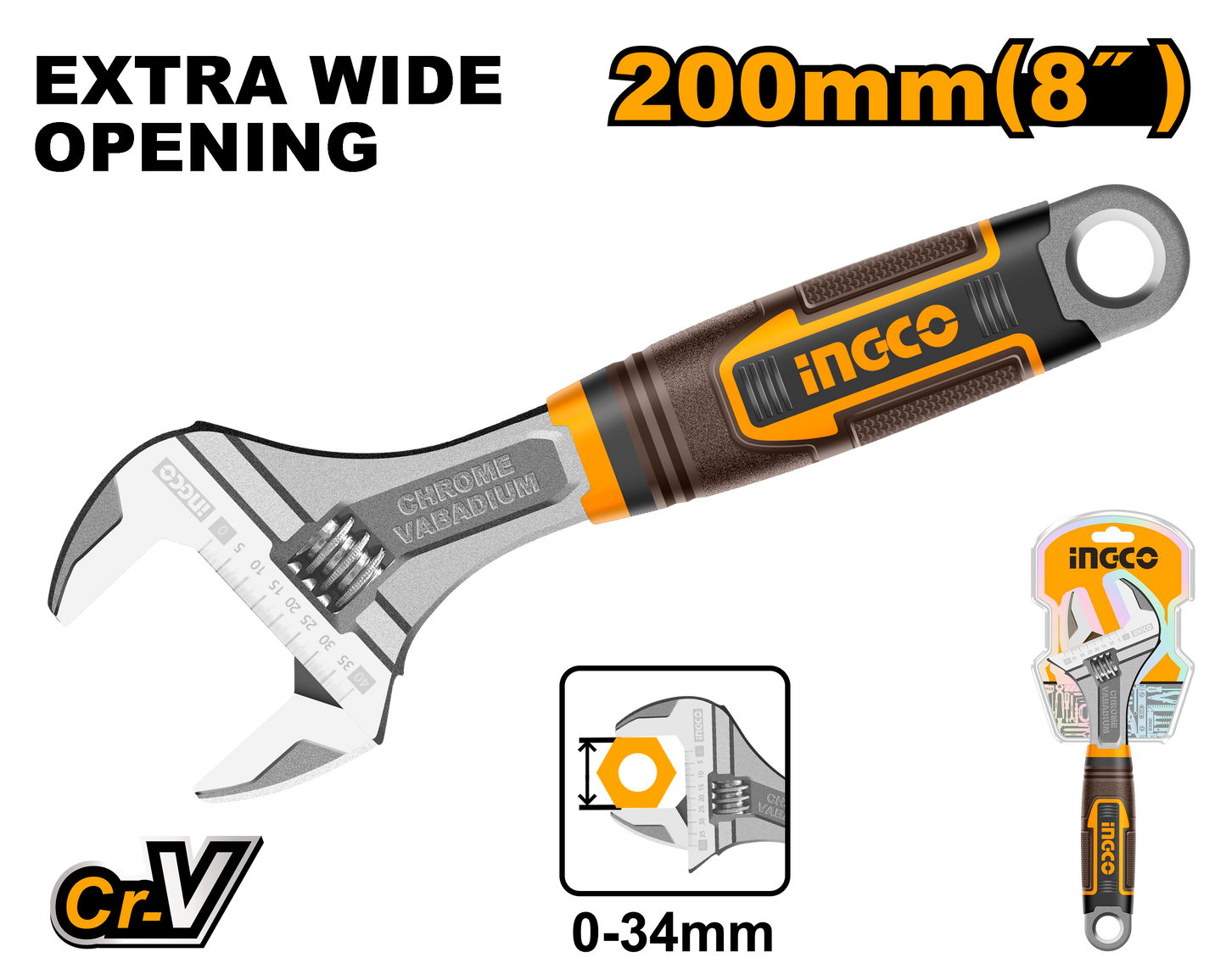 WRENCH ADJUST 200MM S/GRIP CRV