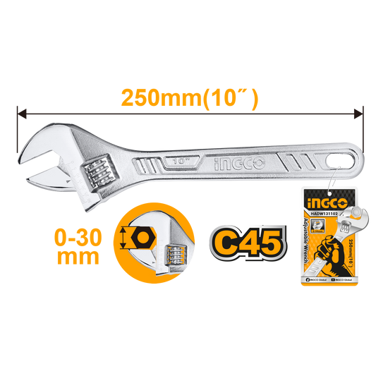 INGCO WRENCH ADJUSTABLE 250MM 10