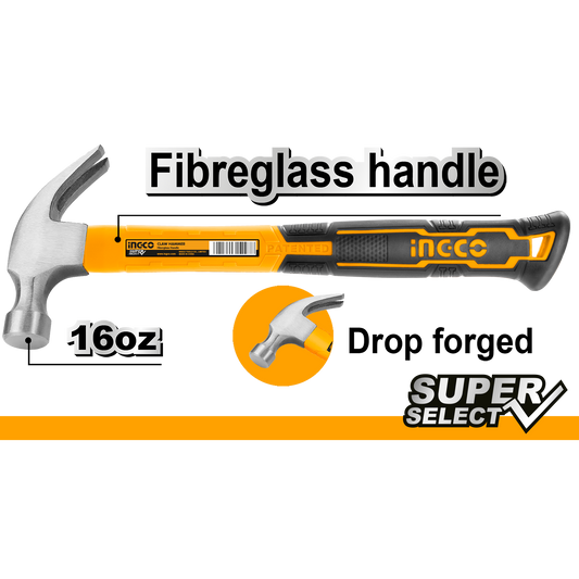 INGCO HAMMER CLAW 450G F/GLASS CARBON STEEL