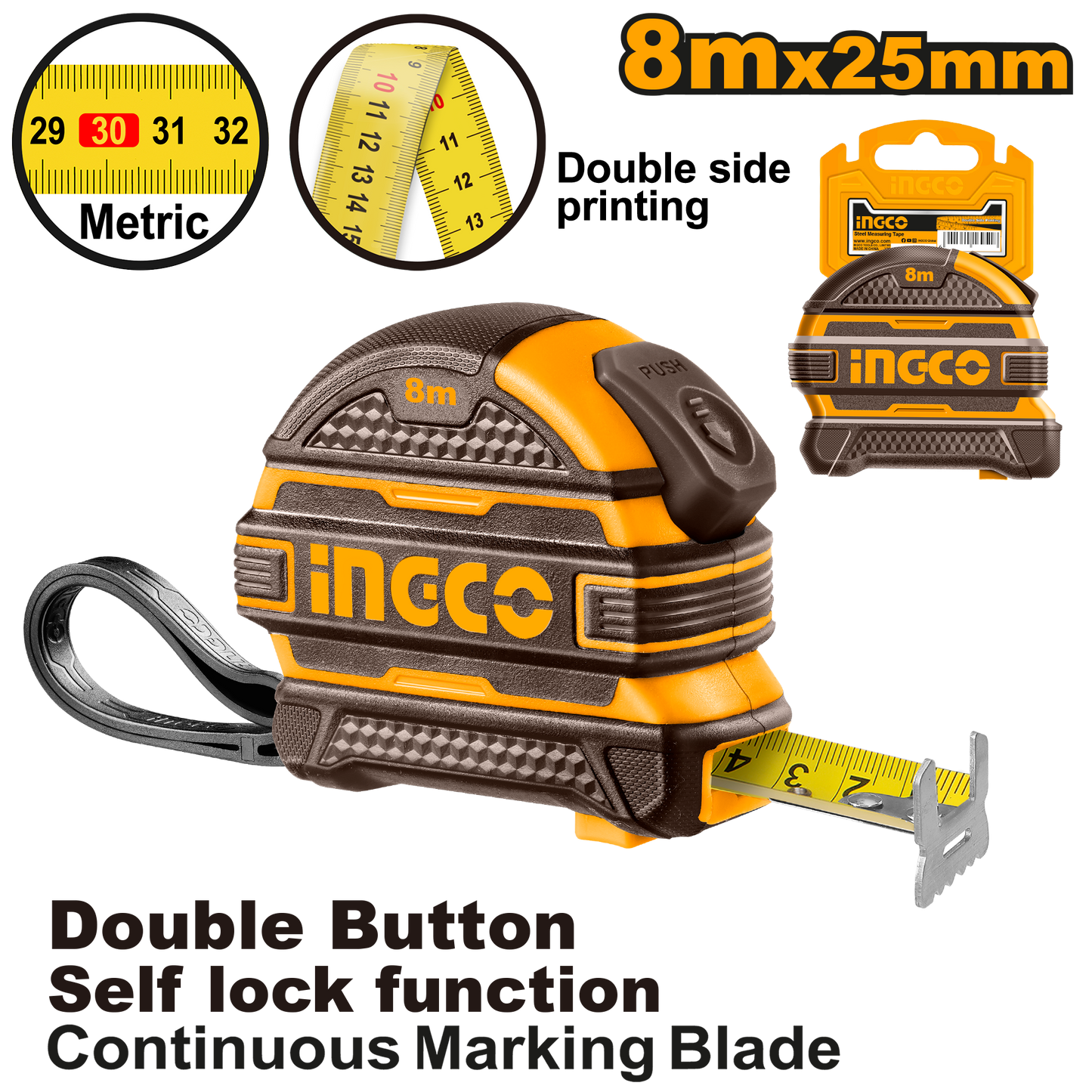 INGCO TAPE MEASURE R/CASE 8M X 25M