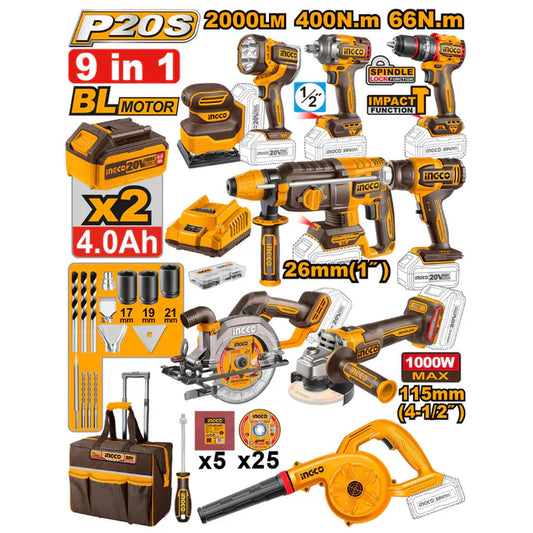Ingco 9 Piece Cordless Industrial Kit (2025) COSLI250381