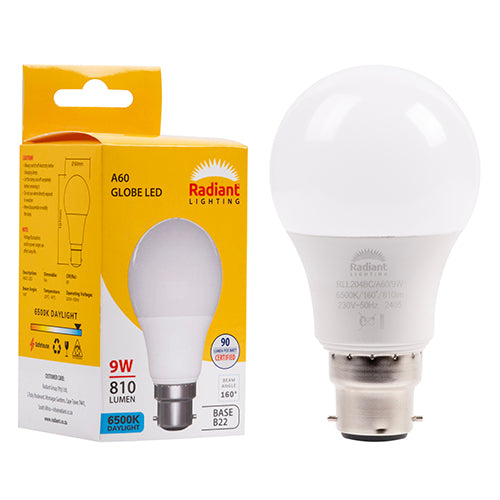 RADIANT A60 9w LED B22 6500K Box N