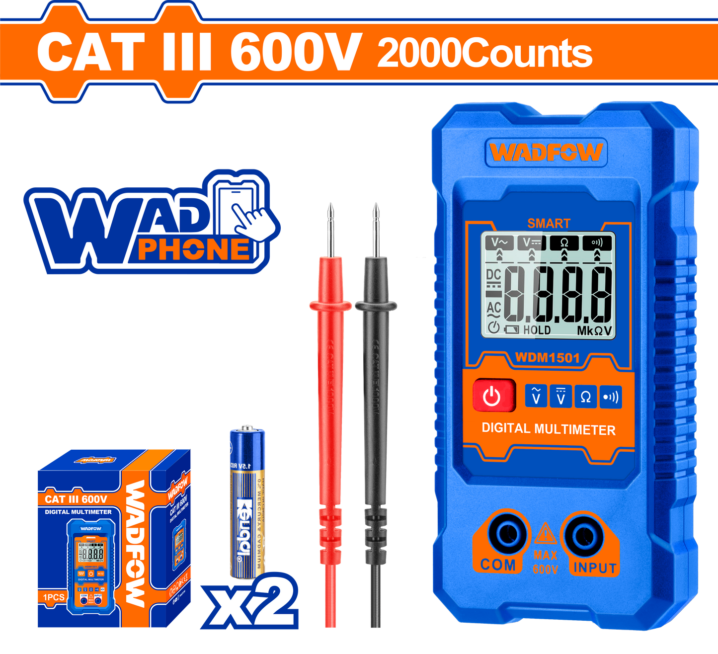 WADFOW MULTIMETER DIGITAL 600V CATIII RMS 2000 + BAT