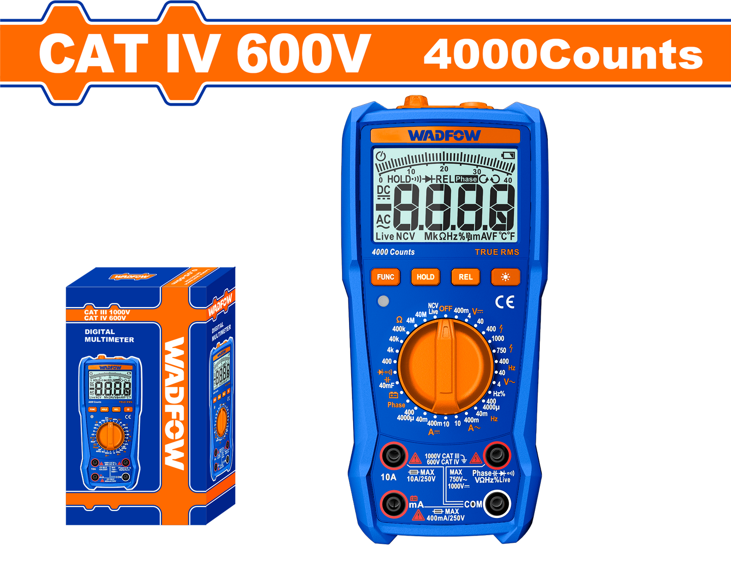 WADFOW MULTIMETER DIGITAL 600V CATIV RMS 4000 + BAT
