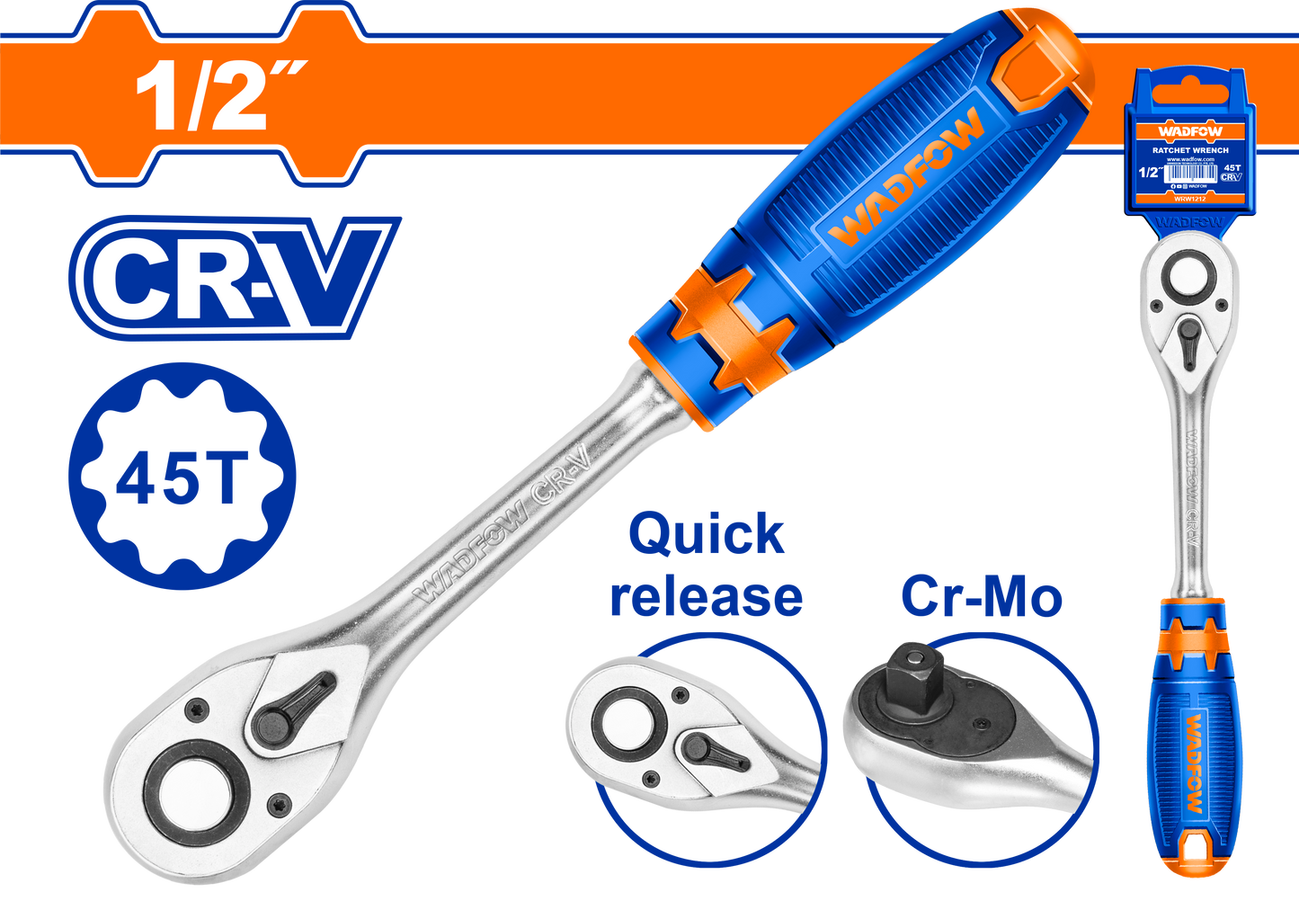"RATCHET WRENCH Cr-V/CrMo 1/2" 45T 260MM"