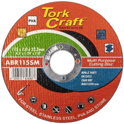 CUTTING DISC MULTI PURPOSE 115 X1.0 X 22.2MM FOR STEEL SS PVA STONE