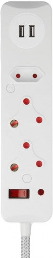 SWITCHED 4 Way Medium Surge Protected 0.5M Braided Cord Multiplug - White