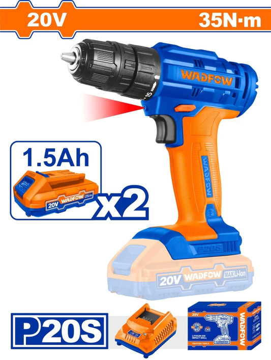WADFOW 20V Li-ion Cordless Drill 35Nm Max. torque 15+1 Settings