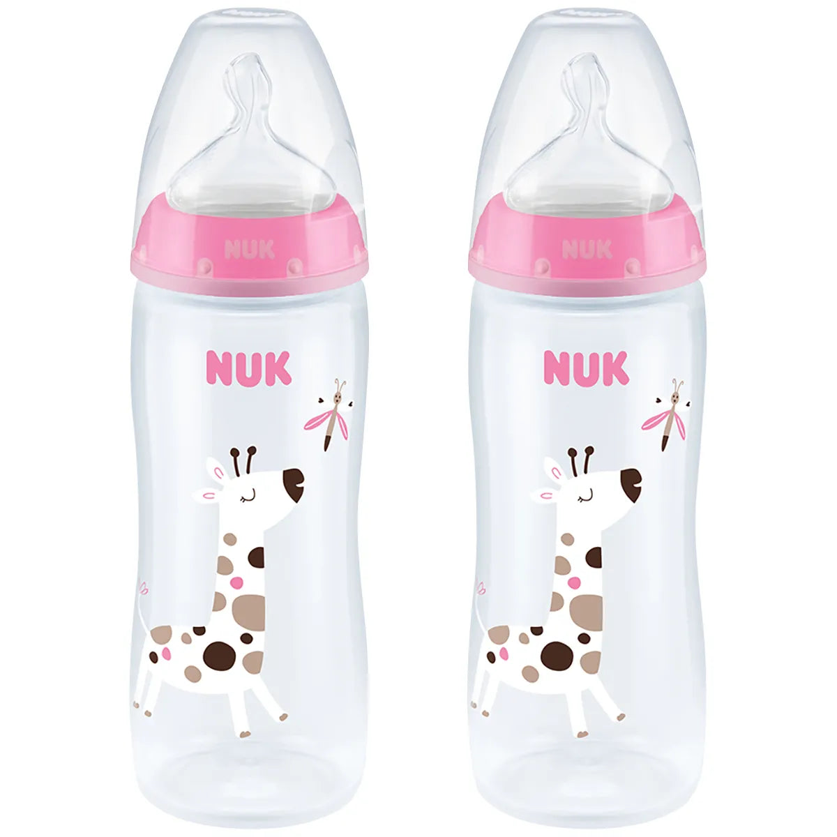 Nuk Temperature Control Bottle 300ml With Size 2 Silicone Teat 6-18m Twin Pack - Girl
