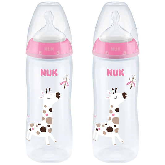 Nuk Temperature Control Bottle 300ml With Size 2 Silicone Teat 6-18m Twin Pack - Girl