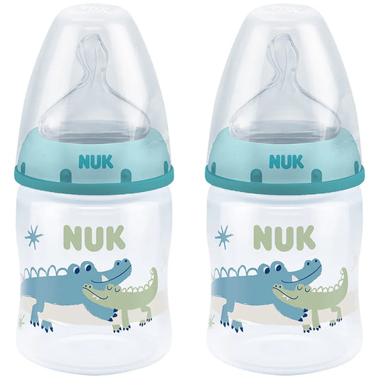 Nuk Temperature Control Bottle 150ml With Size 1 Silicone Teat 0-6m Twin Pack - Boy