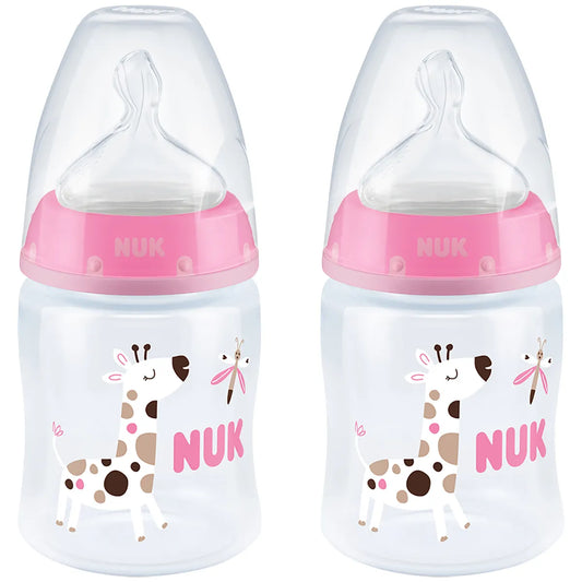 Nuk Temperature Control Bottle 150ml With Size 1 Silicone Teat 0-6m Twin Pack - Girl