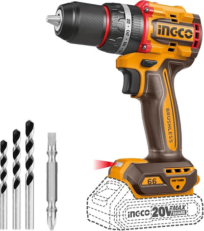 INGCO 20V PS+ C/L DRILL B/L 66NM IMP KIT +ACC