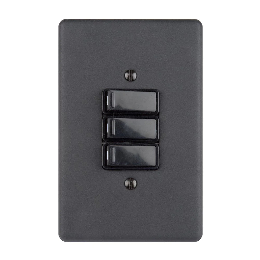 Lesco 3 Lever 1-Way Light Switch 4 x 2 - Matt Black