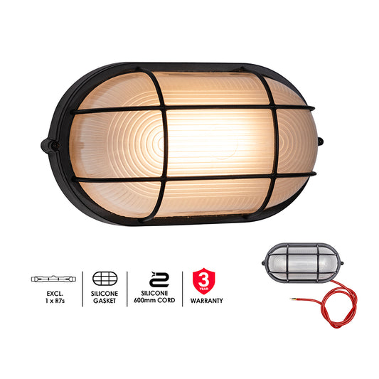 EUROLUX Braai Light Oval Large Grid B/Head 275mm Black
