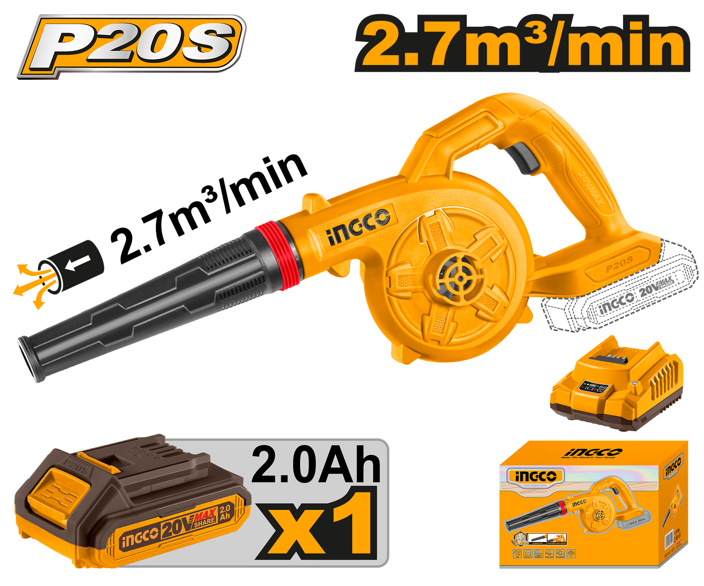 INGCO 20V PS+ C/L BLOWER 2.7QBM/MIN KIT