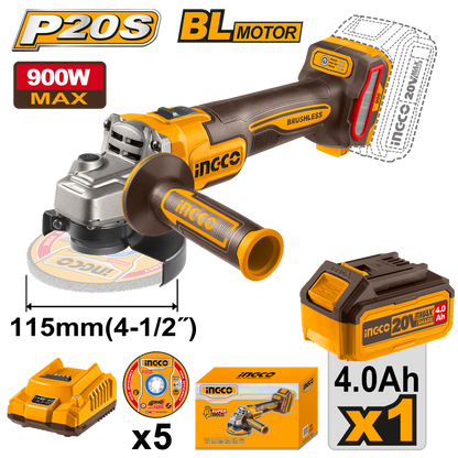 INGCO 20V PS+ C/L GRINDER 115MM B/L KIT