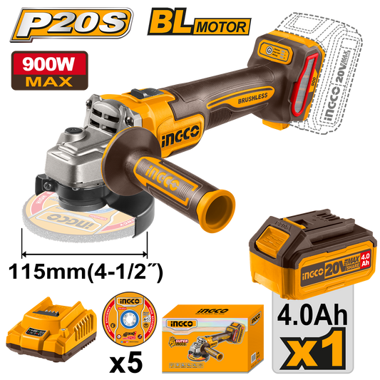 INGCO 20V PS+ C/L GRINDER 115MM B/L KIT
