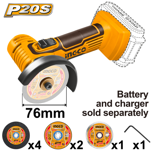 INGCO 20V PS+ C/L GRINDER 76MM  8P