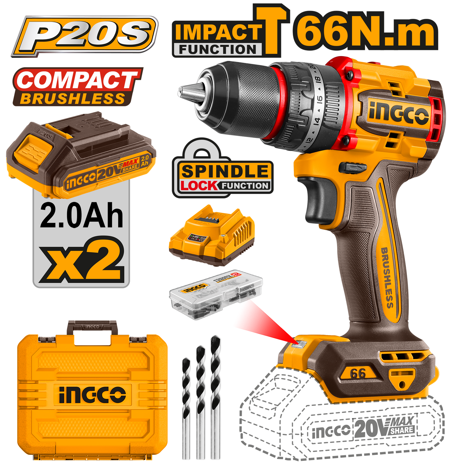 20V PS+ C/L DRILL B/L 66NM IMP KIT +ACC