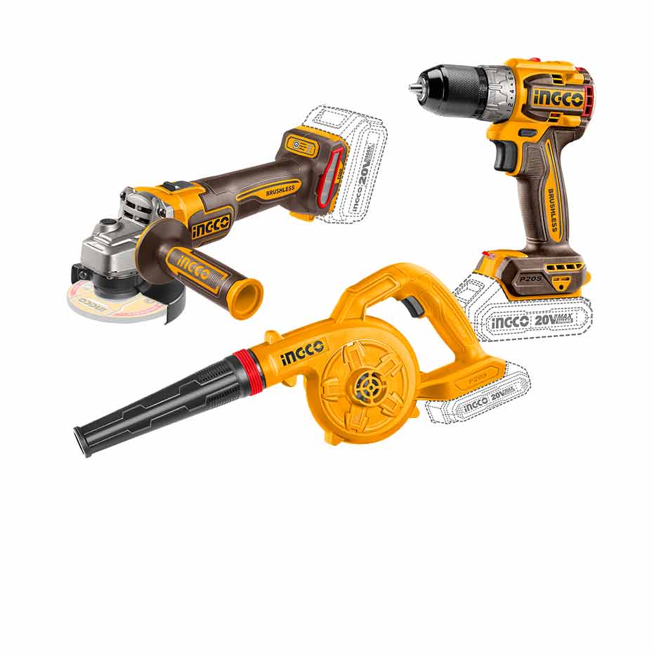 INGCO 20V PS+ C/L A/GRIND DRILL BLOWER COMBO KIT 3PCS