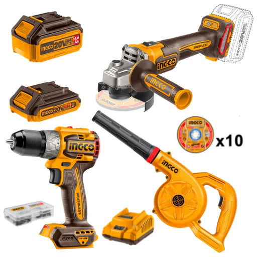 INGCO 20V PS+ C/L A/GRIND DRILL BLOWER COMBO KIT 3PCS