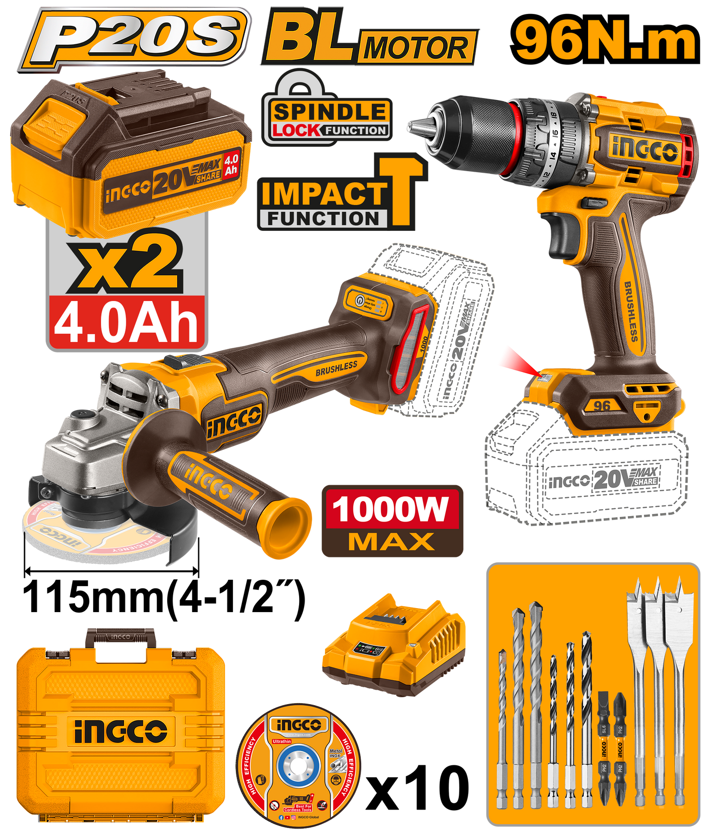 20V PS+ C/L IMPACT DRILL/GRIND 2PCS COMBO