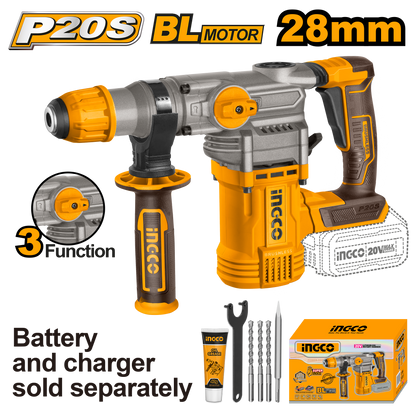 INGCO 20V PS+ C/L ROTARY DRILL B/LESS + ACC 6PC