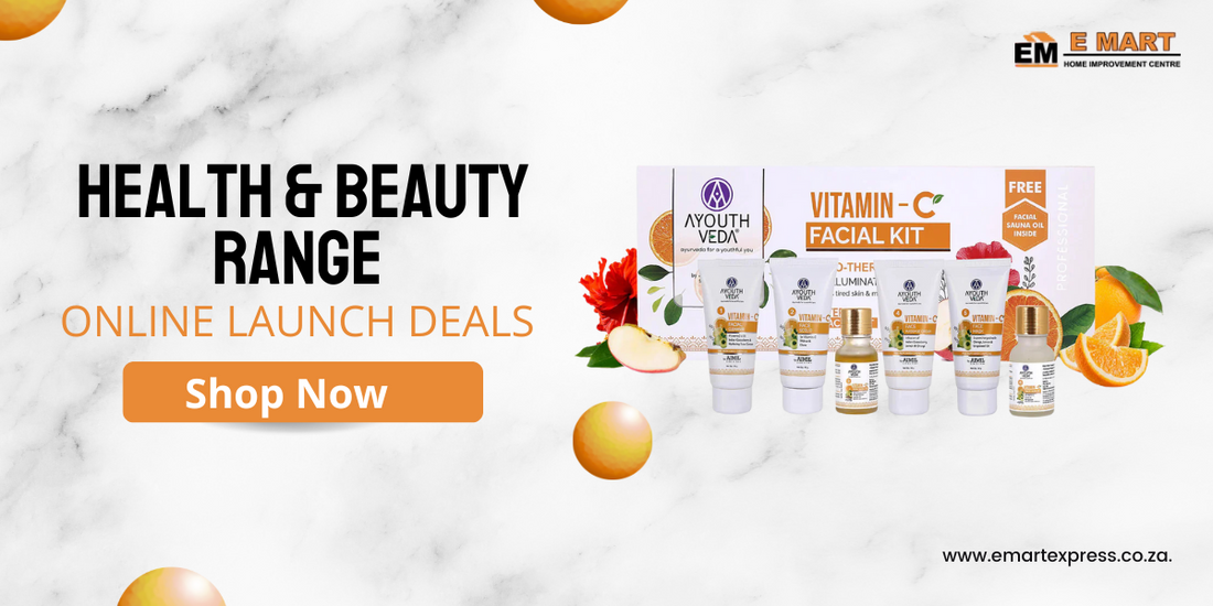 Health and beauty products with a 'Shop Now' button on a white marble background