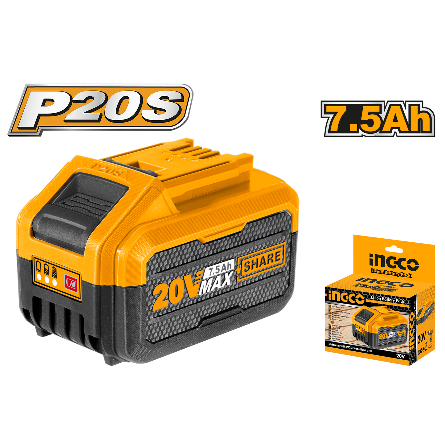INGCO 20V PS+ C/L BATTERY  7.5AH
