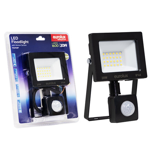 EUROLUX LED 20w Floodlight & Sensor Black 4000K
