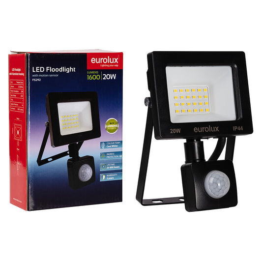 EUROLUX LED 20W Floodlight with Sensor (Black)
