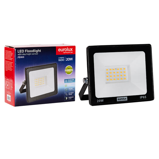 EUROLUX LED 20w Floodlight Black with Day Night Sensor