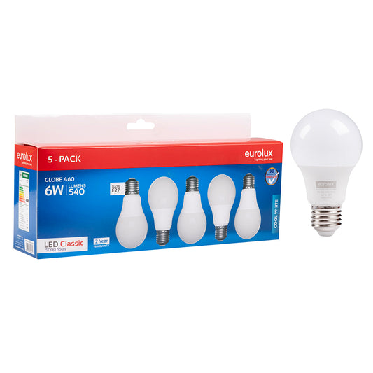 EUROLUX 6W A60 E27 LED - 5 pack