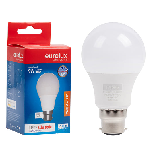 EUROLUX A60 Classic Core B22 LED 9w 3000K