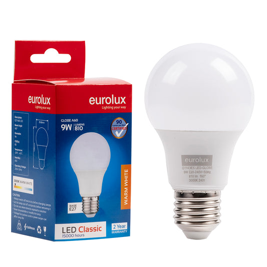 EUROLUX A60 Classic Core E27 LED 9w 3000K