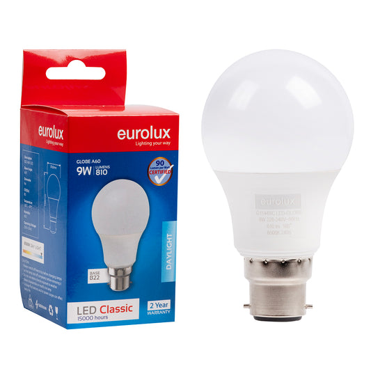 EUROLUX A60 Classic Core B22 LED 9w 6500K