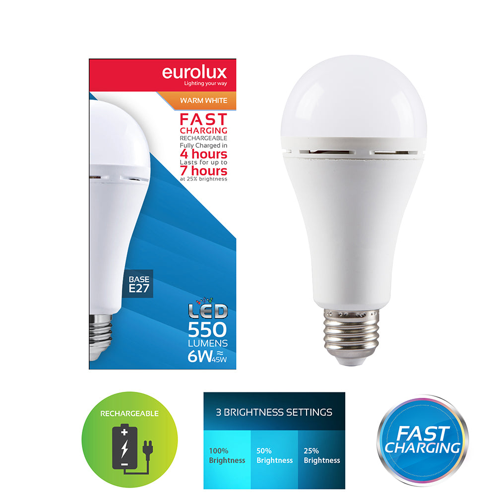 Rechargeable Fast Charging Lamp E27 LED 6w 3000K