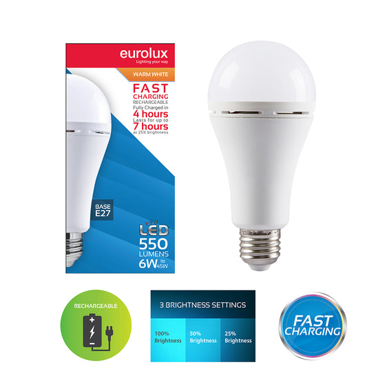 Rechargeable Fast Charging Lamp E27 LED 6w 3000K